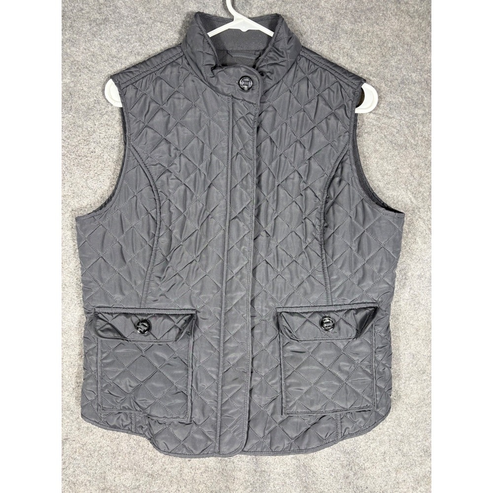 Van Heusen Womens Quilted Fleece Lined Vest Gray Full Zip Button Front Large‎